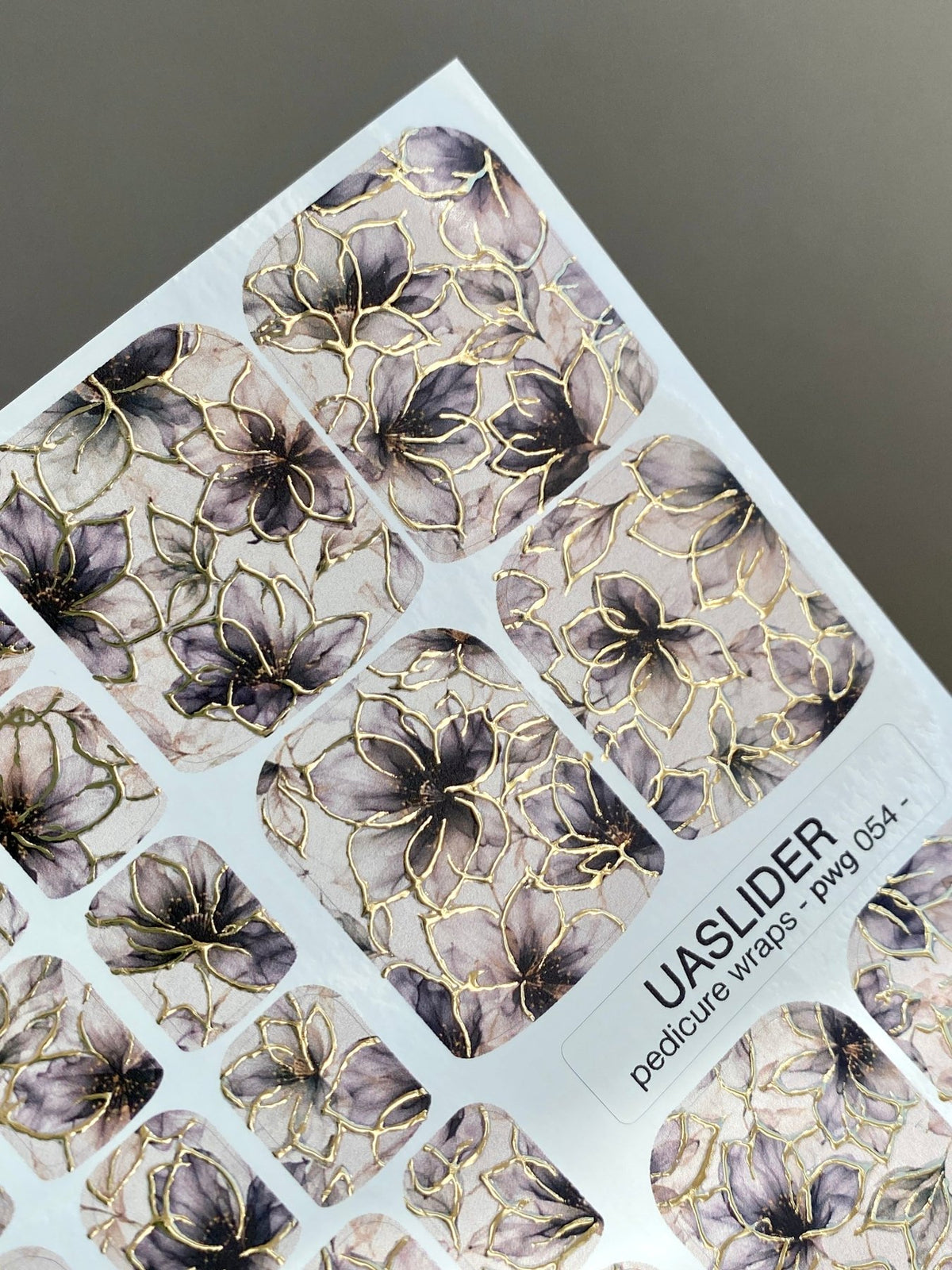 Smoky Purple Floral Pedicure Wraps — Gold Foil | pwg-054 - UASLIDER