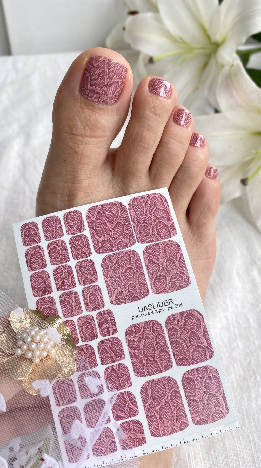 Snake Skin Pedicure Nail Wraps — Dusty Rose Python Texture | PW-008 - UASLIDER