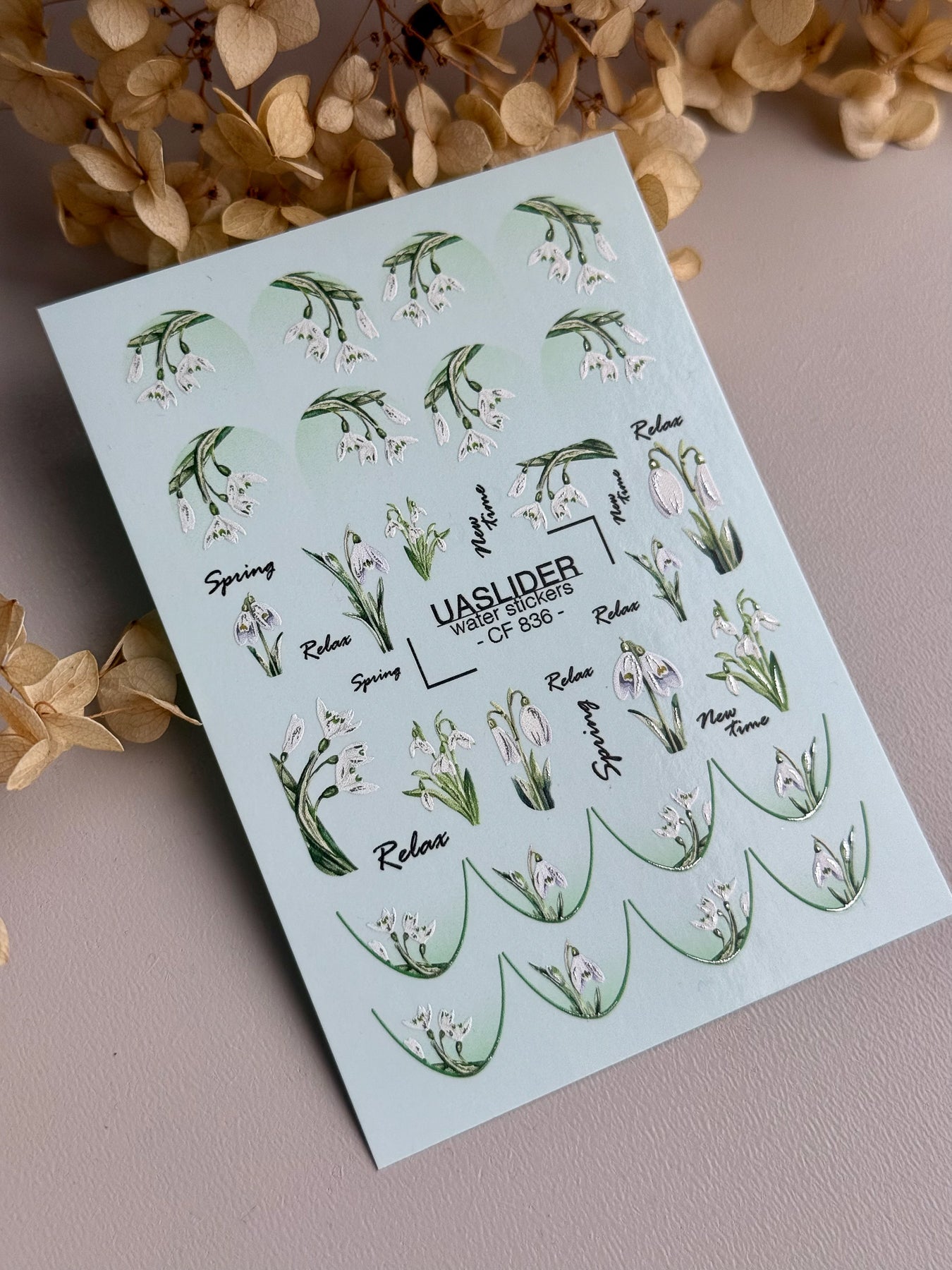 Snowdrop Nail Decals — Spring Botanicals, Silver Foil & Script | CF - 836 - UASLIDER