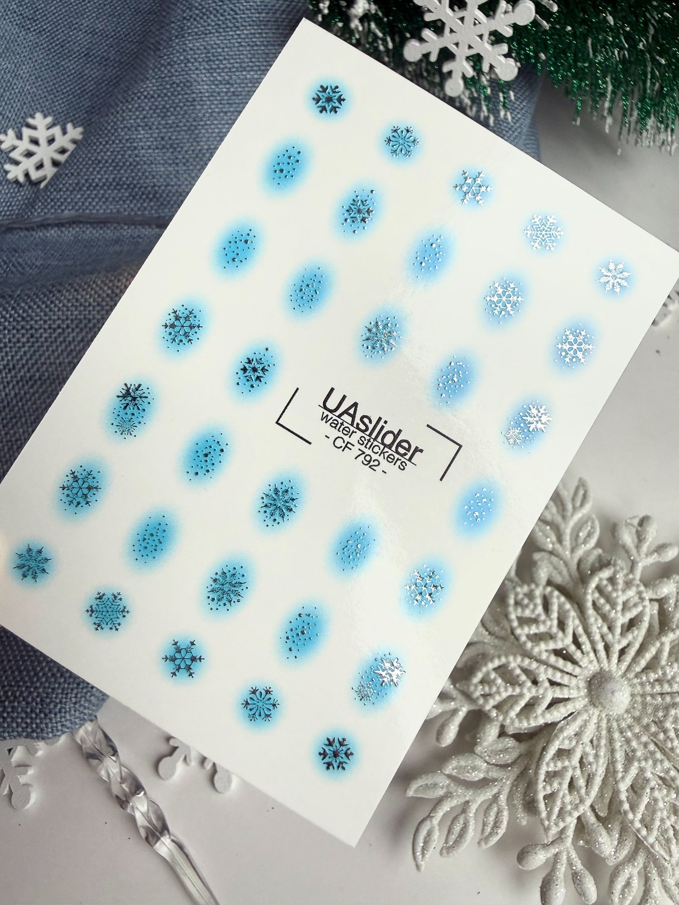 Snowflake Glow Nail Decals — Blue Gradient Silver Foil | CF - 792 - UASLIDER