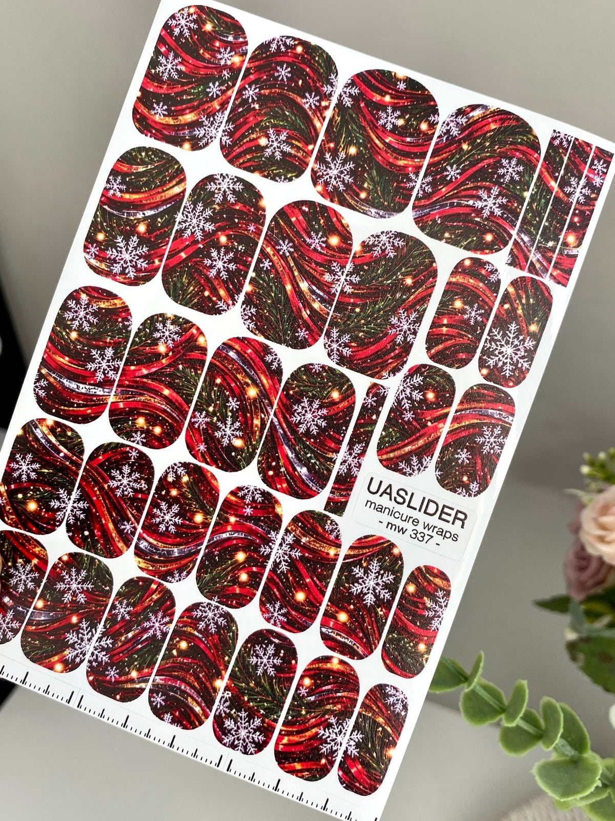 Snowflake Manicure Wraps — Red Christmas Swirls | mw-337 - UASLIDER