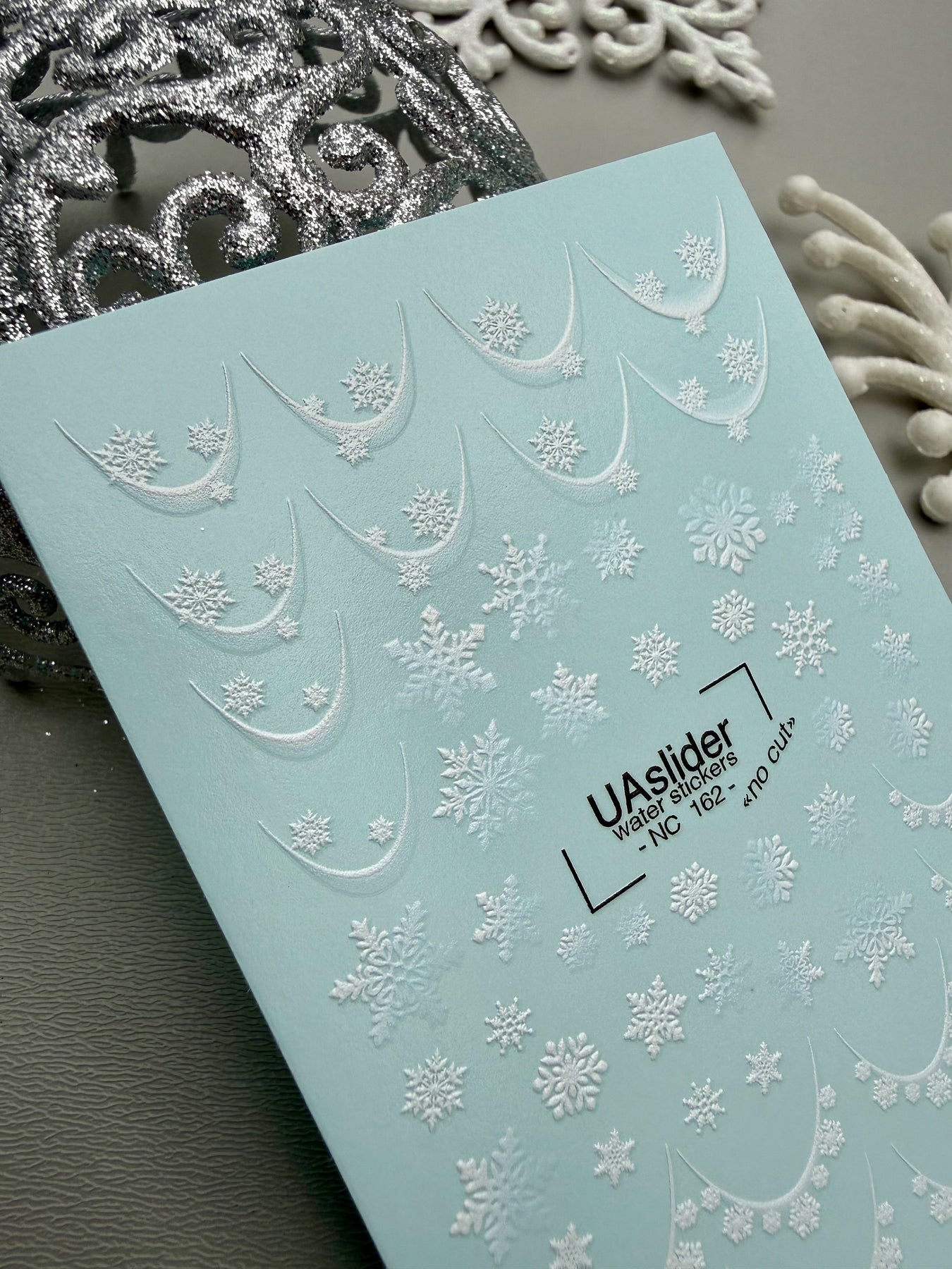 Snowflake Nail Decals — French Swipes with Snowflake Border | NC-162 - UASLIDER