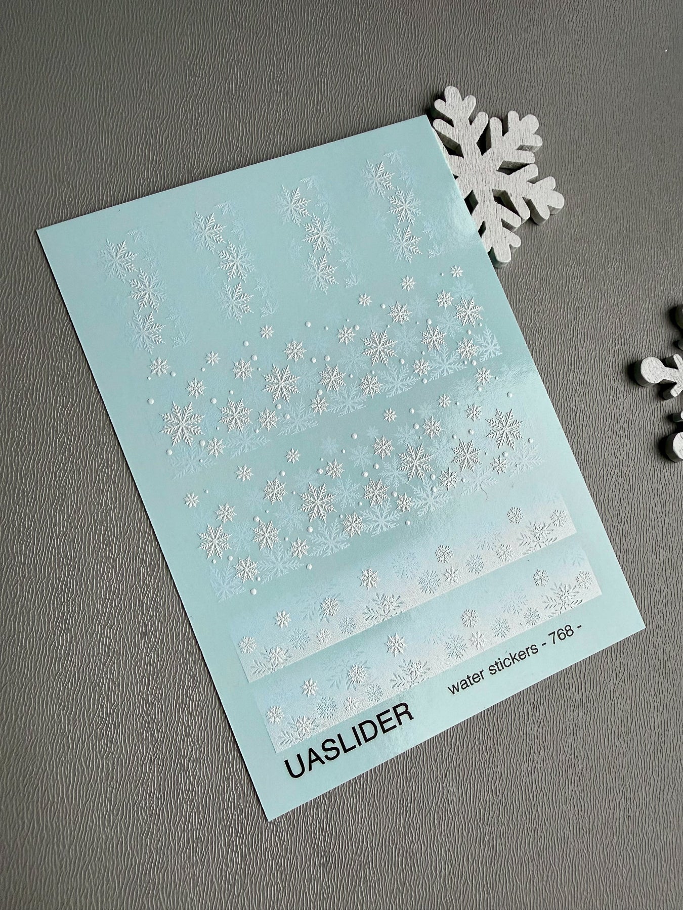 Snowflake Nail Decals — White Winter Snowflakes on Blue | 768 - UASLIDER