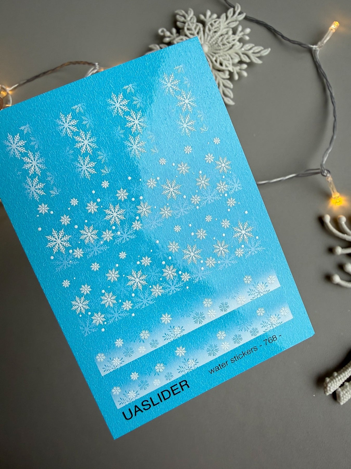 Snowflake Nail Decals — White Winter Snowflakes on Blue | 768 - UASLIDER