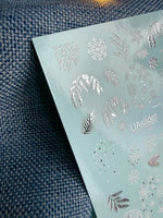 Snowflake & Pine Branch Nail Decals — Silver Foil Winter | CF - 785 - UASLIDER