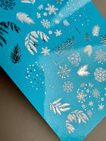 Snowflake & Pine Branch Nail Decals — Silver Foil Winter | CF - 785 - UASLIDER