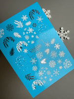Snowflake & Pine Branch Nail Decals — Silver Foil Winter | CF - 785 - UASLIDER