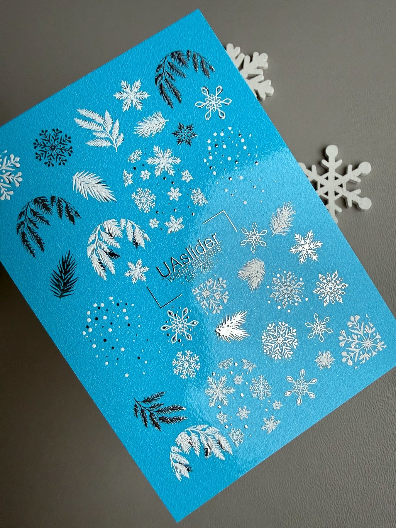 Snowflake & Pine Branch Nail Decals — Silver Foil Winter | CF - 785 - UASLIDER