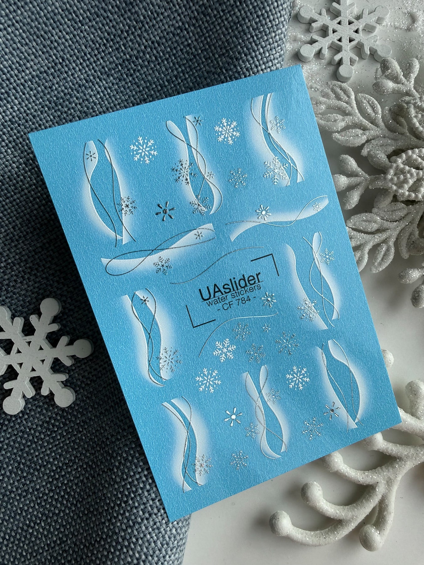 Snowflake & Ribbon Wave Nail Decals — Silver Foil Winter | CF - 784 - UASLIDER