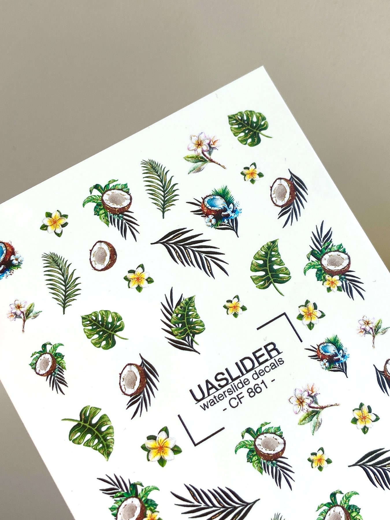Summer Nail Decals — Tropical Coconuts, Palm Leaves & Plumeria | CF - 861 - UASLIDER
