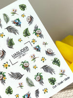 Summer Nail Decals — Tropical Coconuts, Palm Leaves & Plumeria | CF - 861 - UASLIDER