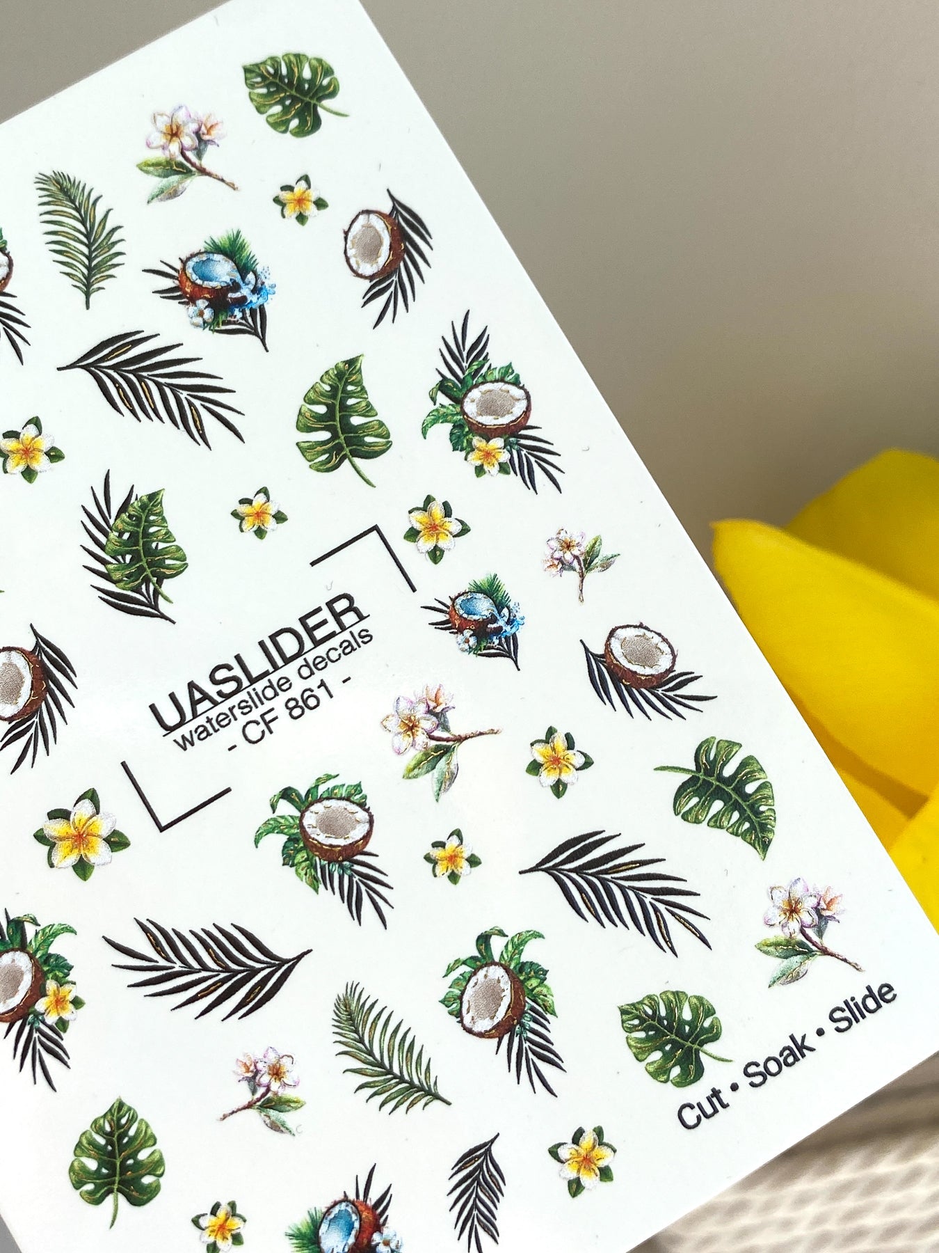 Summer Nail Decals — Tropical Coconuts, Palm Leaves & Plumeria | CF - 861 - UASLIDER