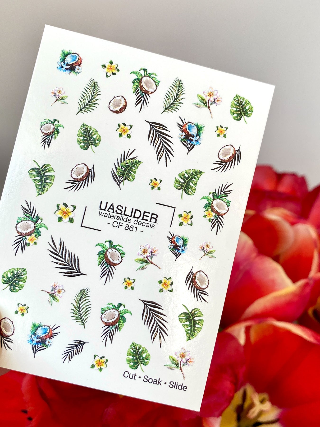 Summer Nail Decals — Tropical Coconuts, Palm Leaves & Plumeria | CF - 861 - UASLIDER