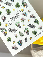 Summer Nail Decals — Tropical Coconuts, Palm Leaves & Plumeria | CF - 861 - UASLIDER