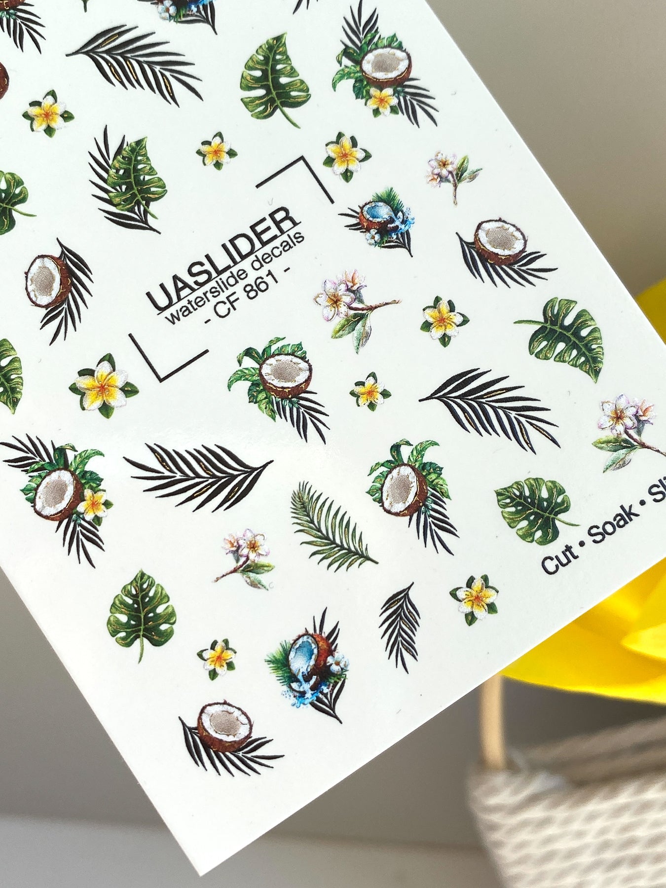 Summer Nail Decals — Tropical Coconuts, Palm Leaves & Plumeria | CF - 861 - UASLIDER