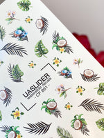 Summer Nail Decals — Tropical Coconuts, Palm Leaves & Plumeria | CF - 861 - UASLIDER