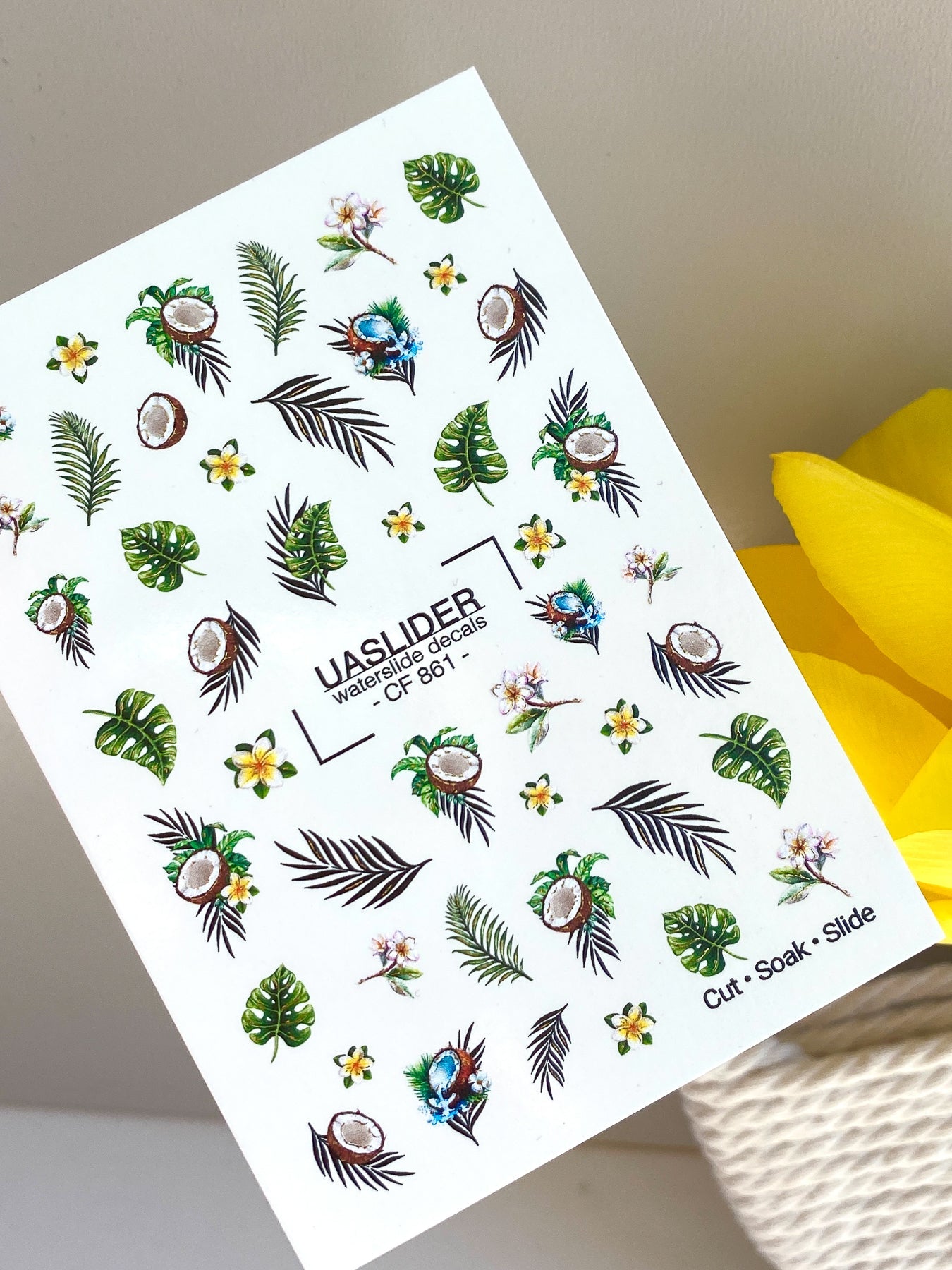 Summer Nail Decals — Tropical Coconuts, Palm Leaves & Plumeria | CF - 861 - UASLIDER