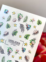Summer Nail Decals — Tropical Coconuts, Palm Leaves & Plumeria | CF - 861 - UASLIDER