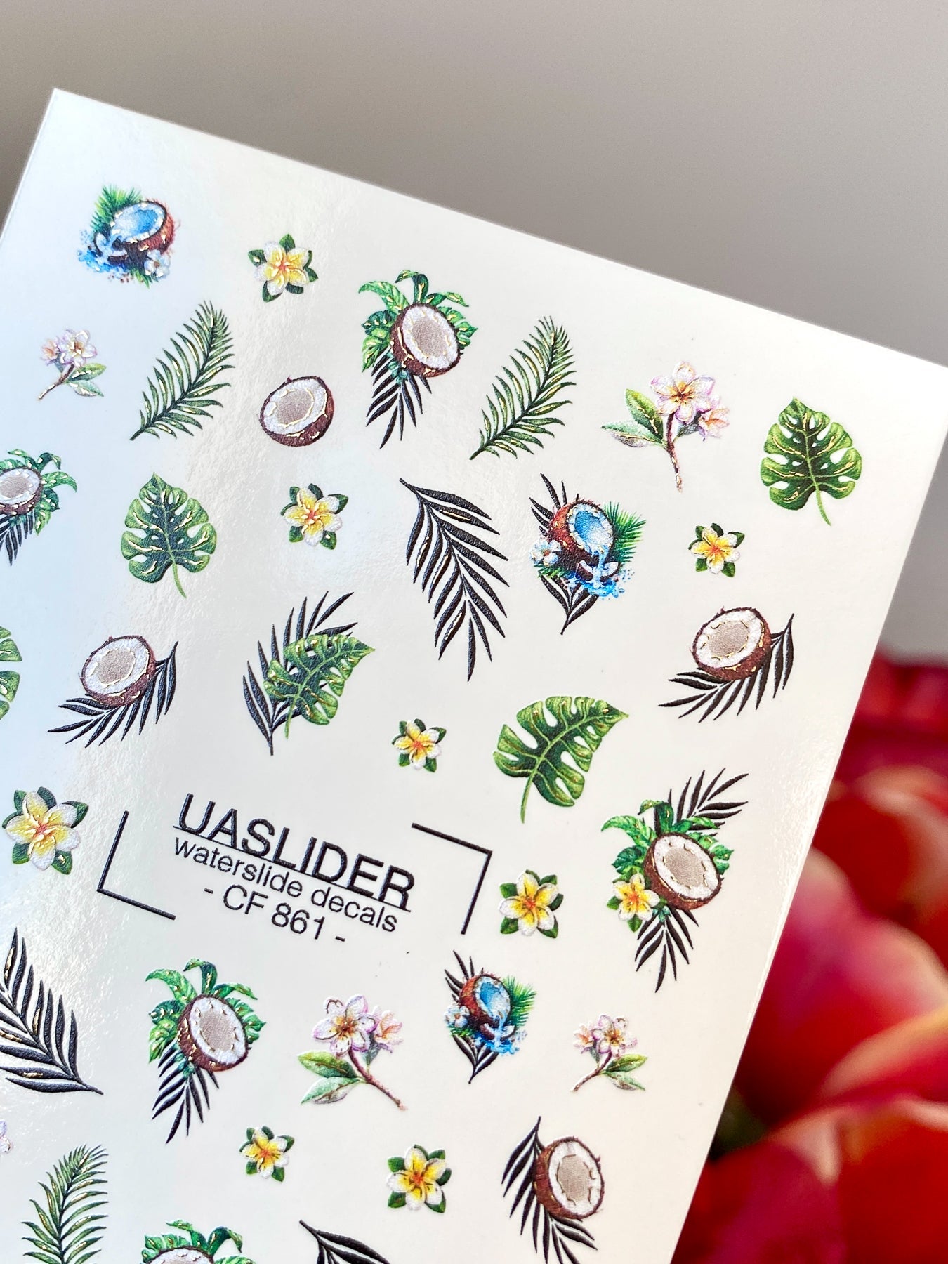 Summer Nail Decals — Tropical Coconuts, Palm Leaves & Plumeria | CF - 861 - UASLIDER