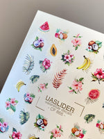 Summer Nail Decals — Tropical Fruits & Hibiscus with Gold Foil | CF - 866 - UASLIDER