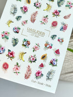 Summer Nail Decals — Tropical Fruits & Hibiscus with Gold Foil | CF - 866 - UASLIDER