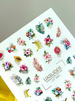 Summer Nail Decals — Tropical Fruits & Hibiscus with Gold Foil | CF - 866 - UASLIDER