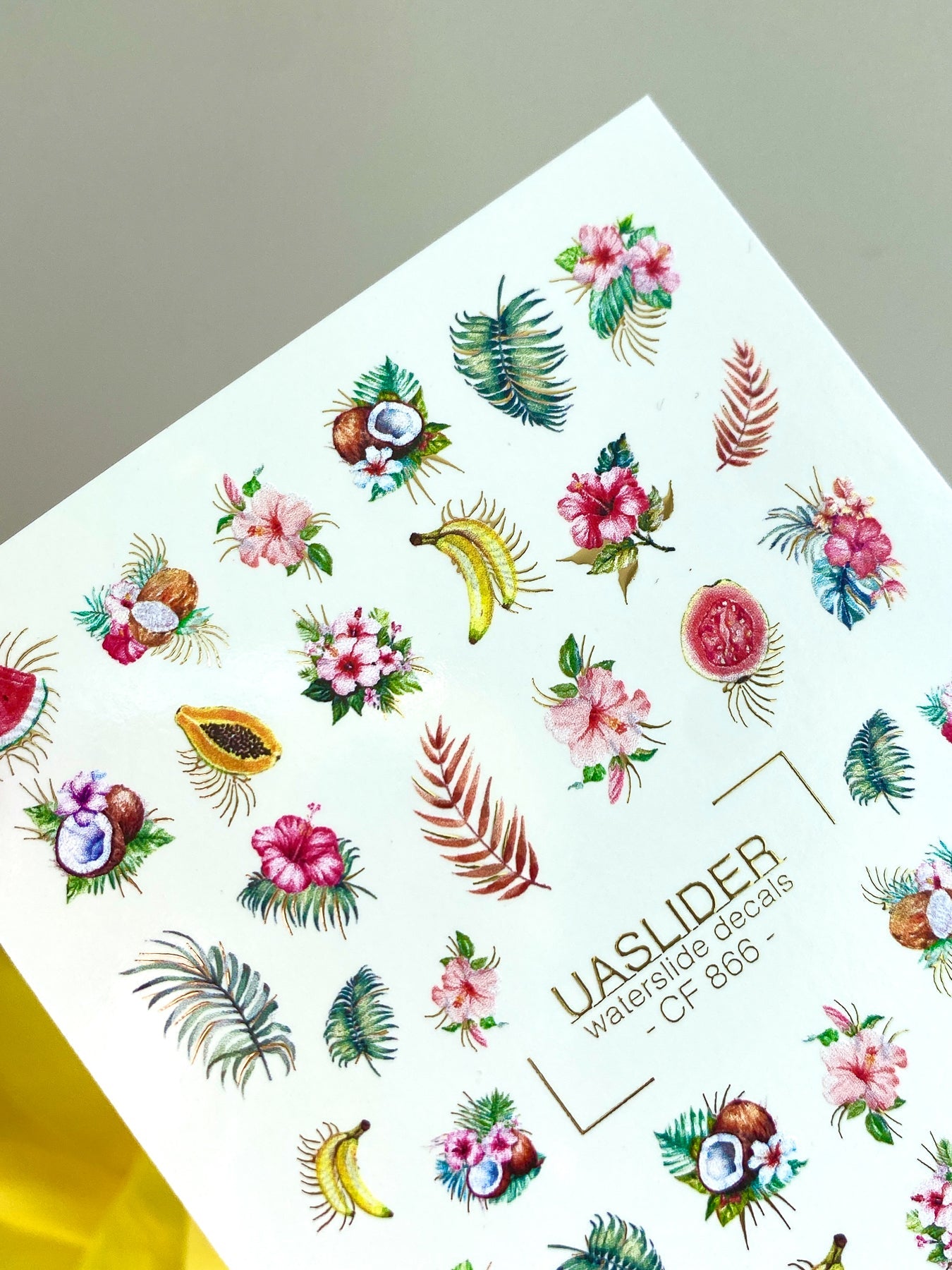 Summer Nail Decals — Tropical Fruits & Hibiscus with Gold Foil | CF - 866 - UASLIDER