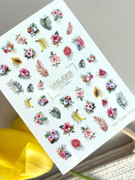 Summer Nail Decals — Tropical Fruits & Hibiscus with Gold Foil | CF - 866 - UASLIDER