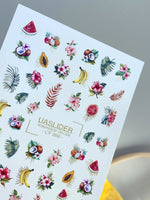 Summer Nail Decals — Tropical Fruits & Hibiscus with Gold Foil | CF - 866 - UASLIDER