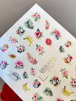 Summer Nail Decals — Tropical Fruits & Hibiscus with Gold Foil | CF - 866 - UASLIDER