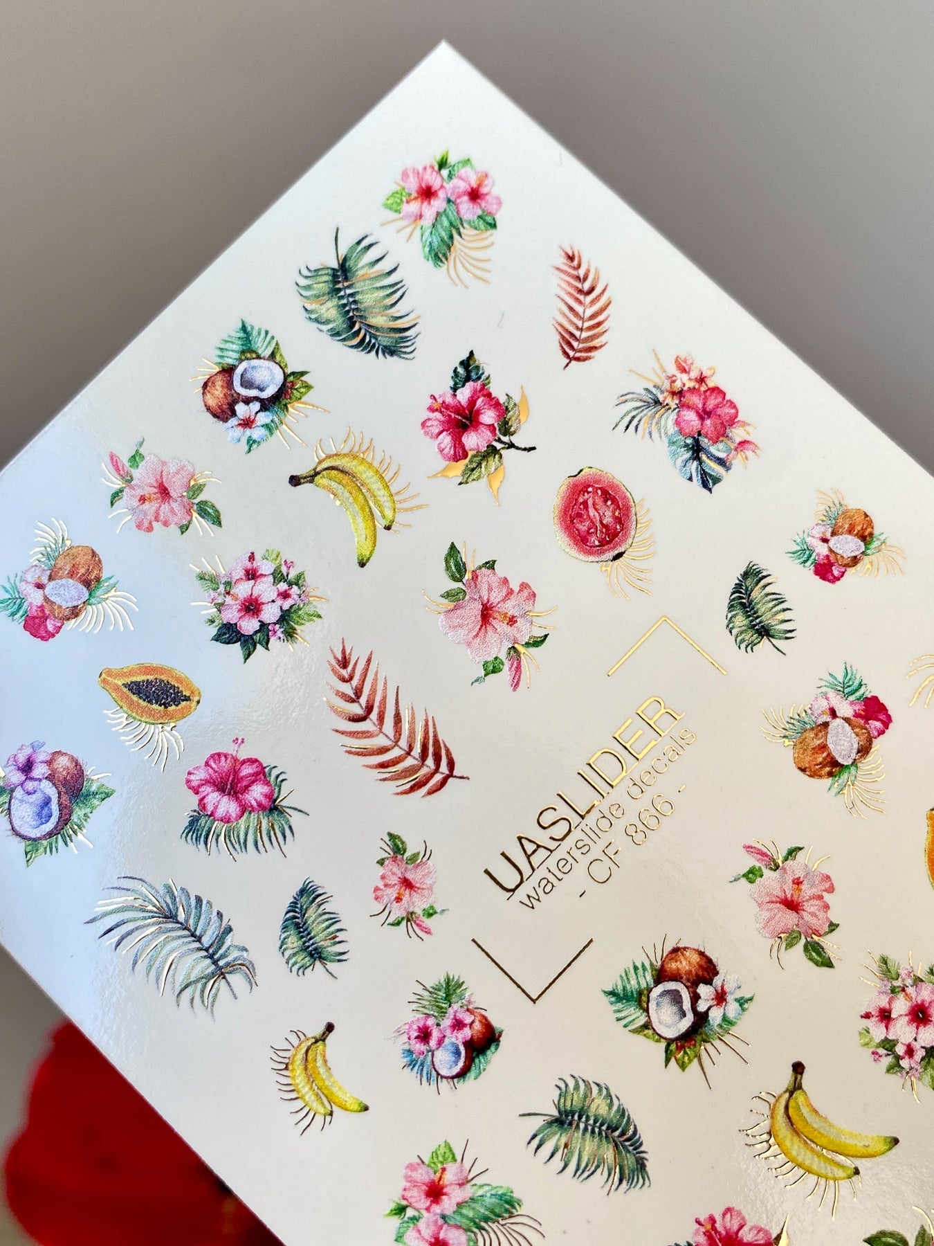 Summer Nail Decals — Tropical Fruits & Hibiscus with Gold Foil | CF - 866 - UASLIDER