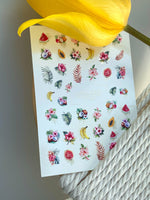 Summer Nail Decals — Tropical Fruits & Hibiscus with Gold Foil | CF - 866 - UASLIDER