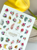 Summer Nail Decals — Tropical Fruits & Hibiscus with Gold Foil | CF - 866 - UASLIDER