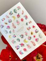 Summer Nail Decals — Tropical Fruits & Hibiscus with Gold Foil | CF - 866 - UASLIDER