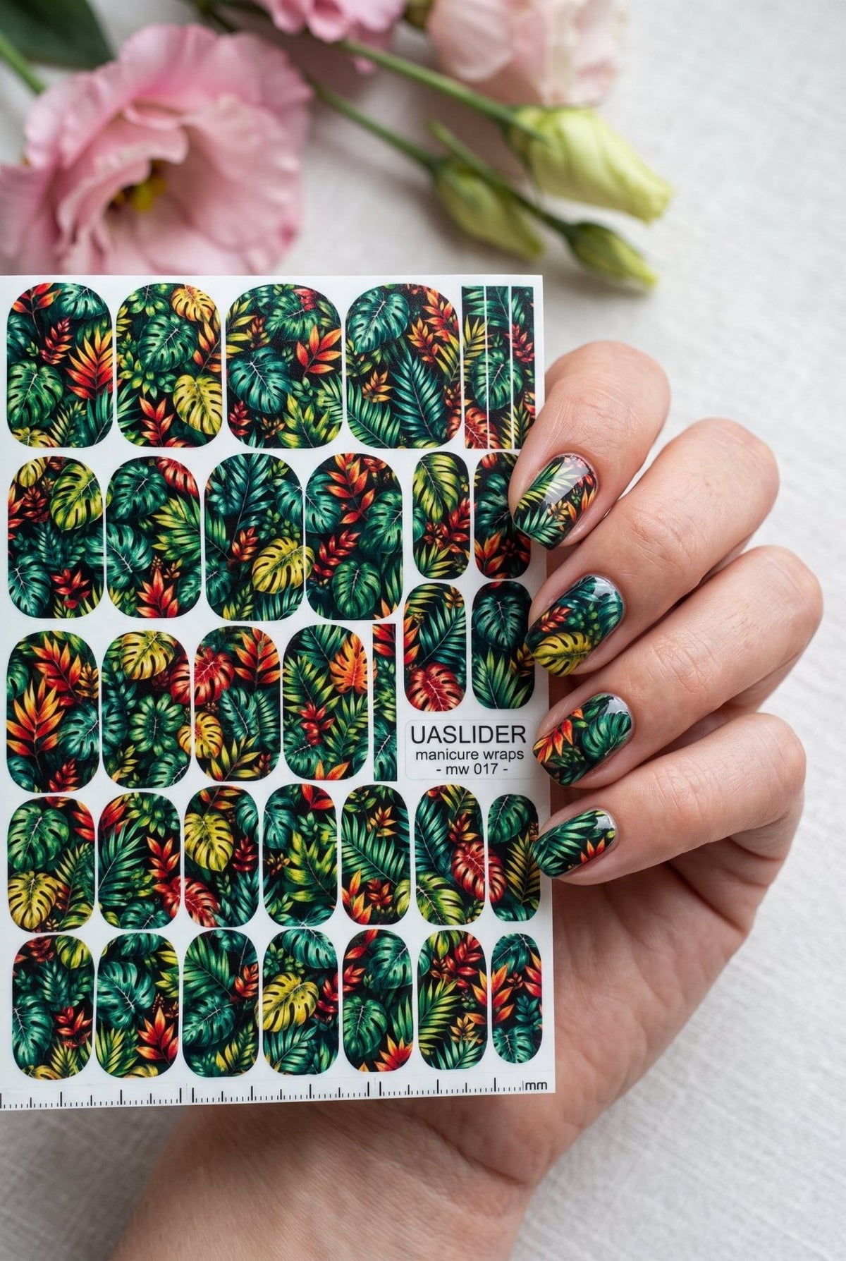 Tropical Leaves Manicure Nail Wraps — Dark Jungle Print | mw-017 - UASLIDER