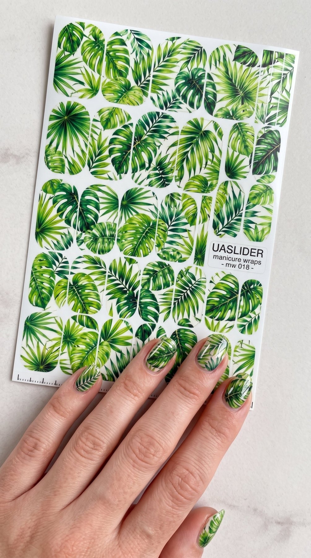 Tropical Leaves Manicure Wraps — Green Monstera & Palm | mw-018 - UASLIDER
