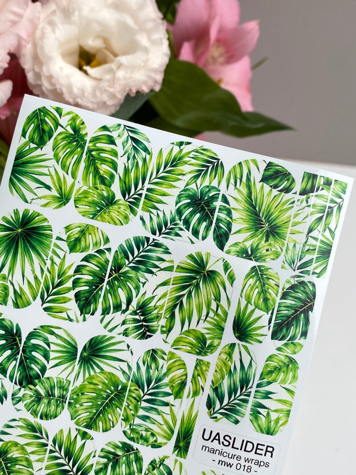 Tropical Leaves Manicure Wraps — Green Monstera & Palm | mw-018 - UASLIDER