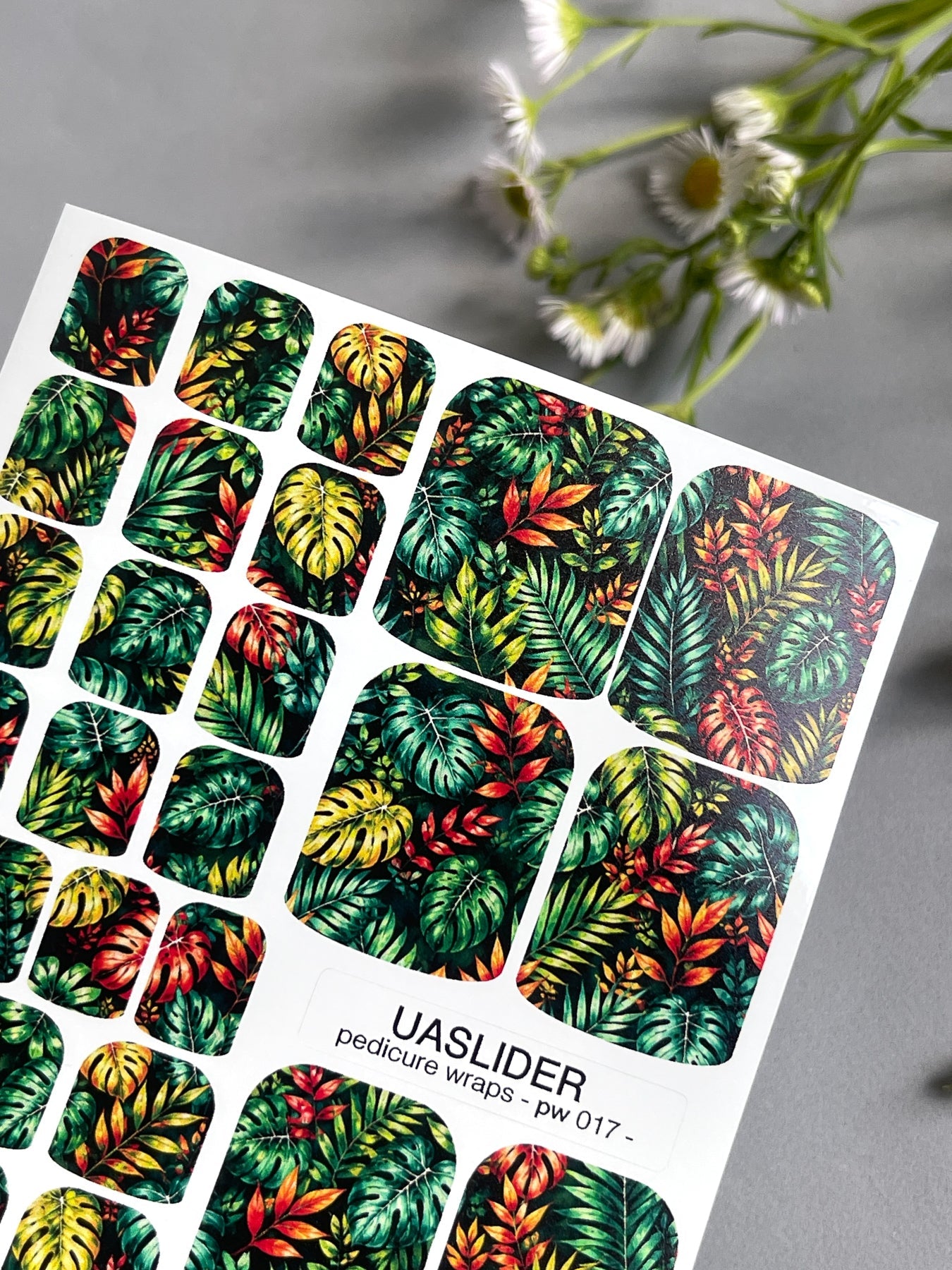 Tropical Leaves Pedicure Nail Wraps — Dark Jungle Monstera & Palms | PW-017 - UASLIDER