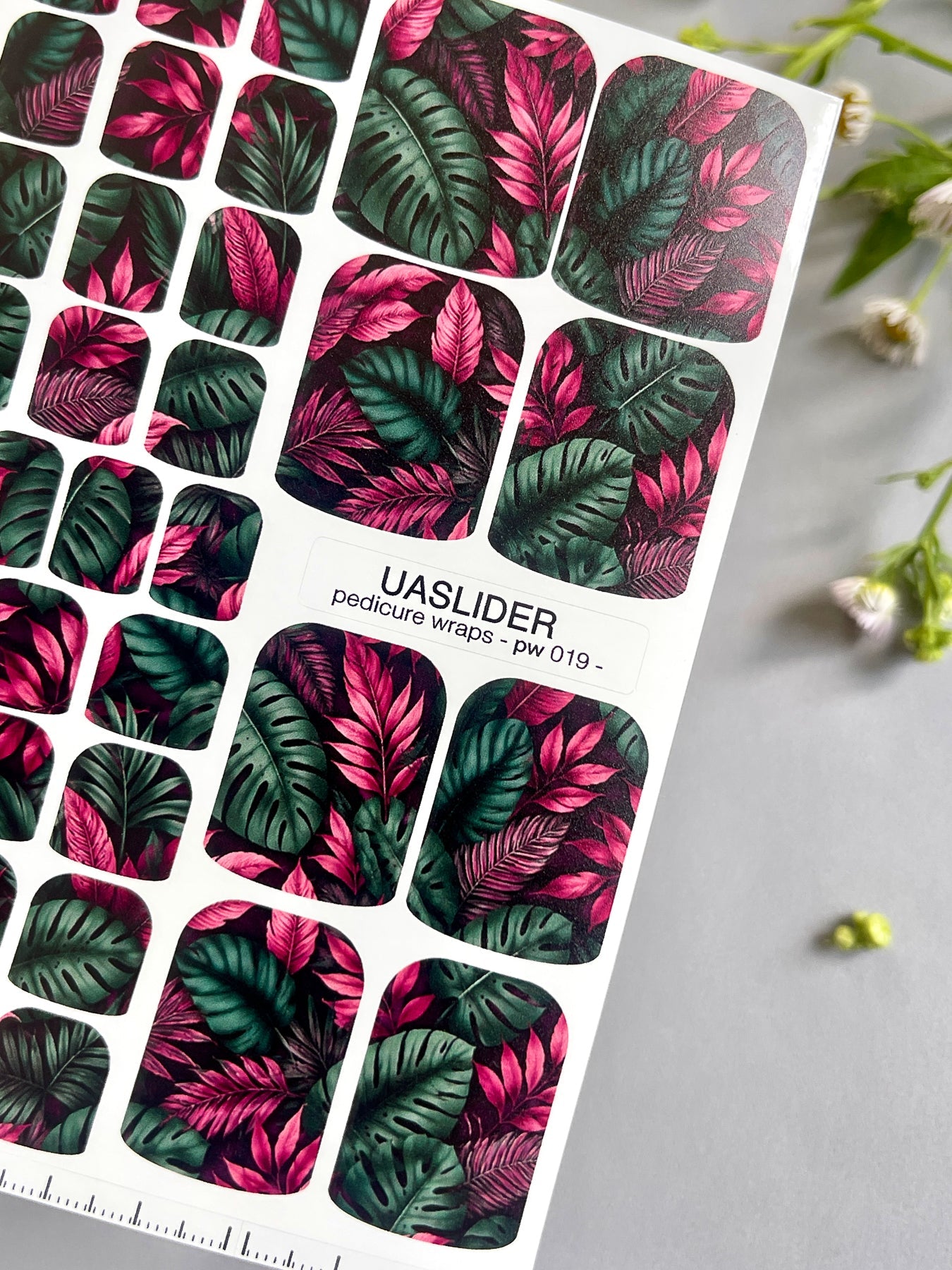 Tropical Leaves Pedicure Nail Wraps — Dark Teal & Magenta Jungle | PW-019 - UASLIDER