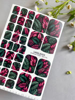 Tropical Leaves Pedicure Nail Wraps — Dark Teal & Magenta Jungle | PW-019 - UASLIDER