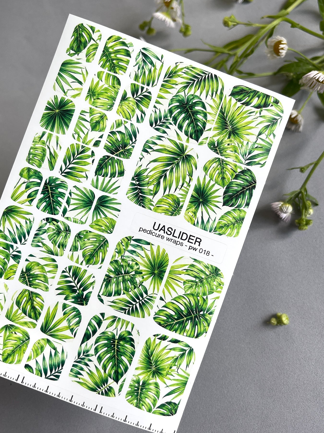 Tropical Leaves Pedicure Nail Wraps — Green Monstera & Palm on White | PW-018 - UASLIDER