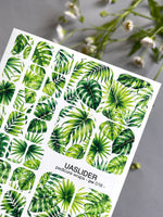 Tropical Leaves Pedicure Nail Wraps — Green Monstera & Palm on White | PW-018 - UASLIDER