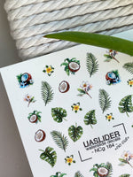Tropical Nail Decals — Coconut, Monstera & Plumeria Flowers | NCg-184 - UASLIDER