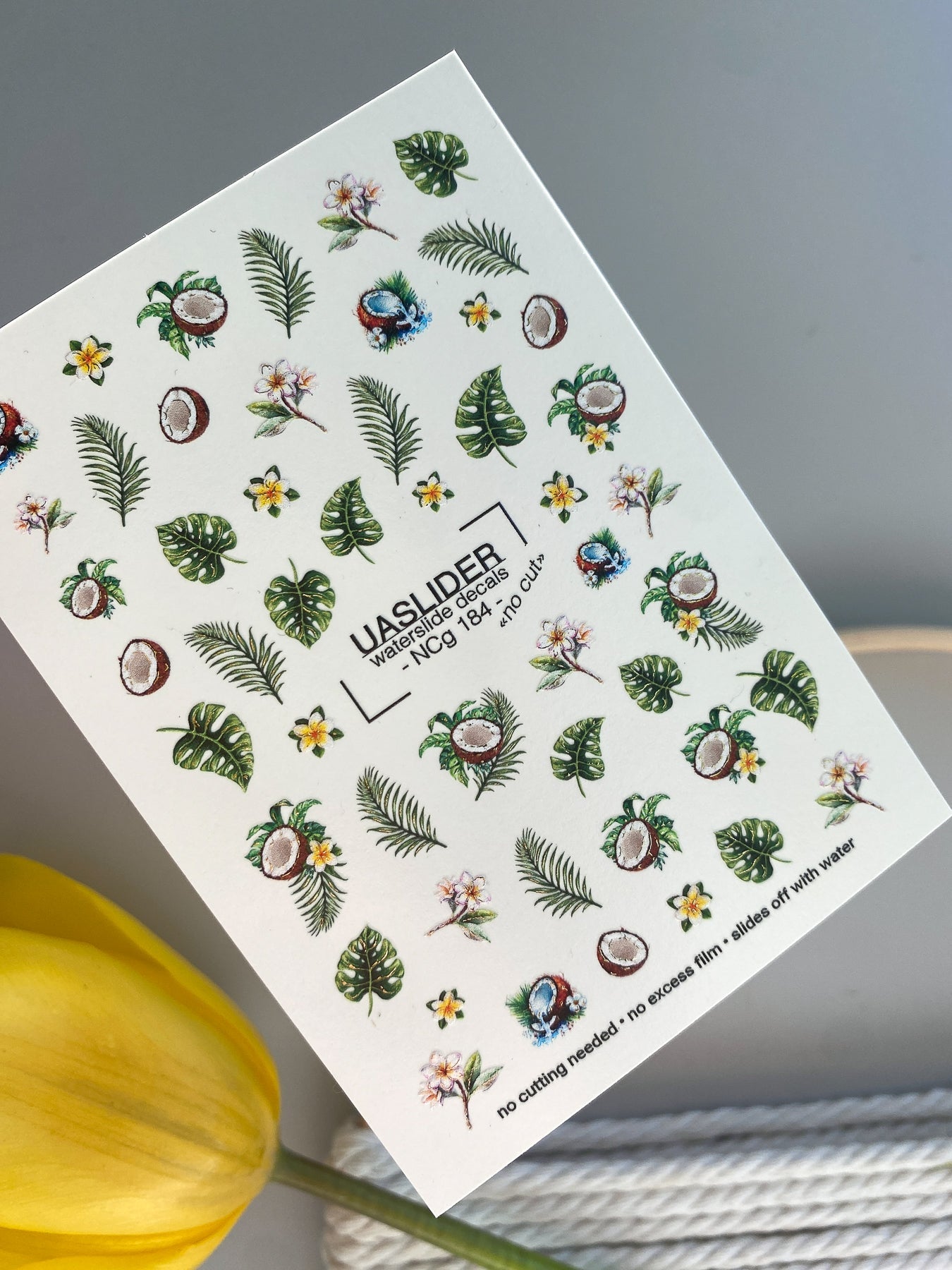 Tropical Nail Decals — Coconut, Monstera & Plumeria Flowers | NCg-184 - UASLIDER