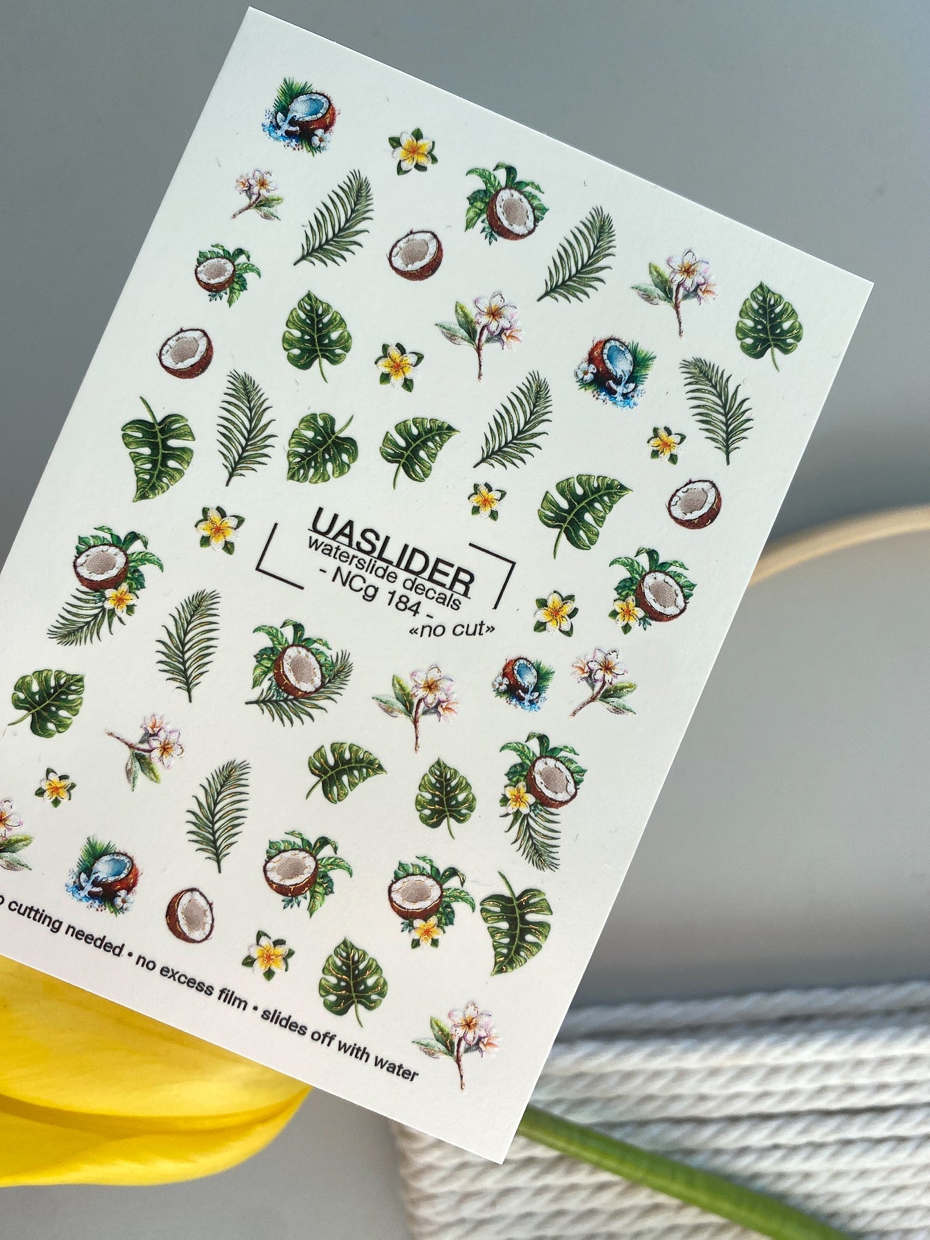 Tropical Nail Decals — Coconut, Monstera & Plumeria Flowers | NCg-184 - UASLIDER