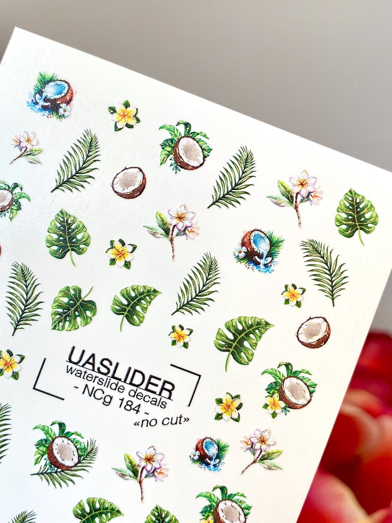 Tropical Nail Decals — Coconut, Monstera & Plumeria Flowers | NCg-184 - UASLIDER