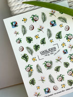 Tropical Nail Decals — Coconut, Monstera & Plumeria Flowers | NCg-184 - UASLIDER