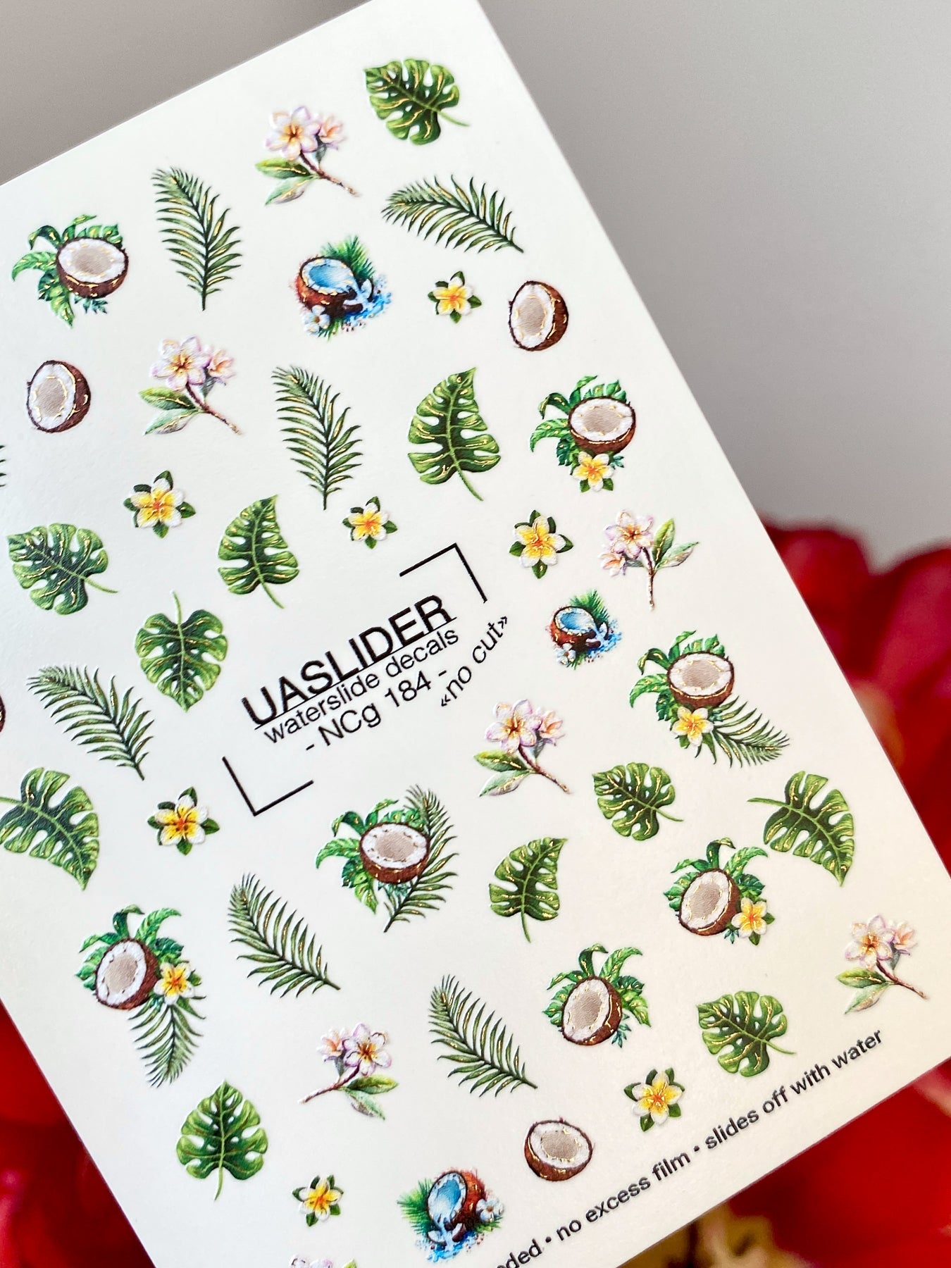 Tropical Nail Decals — Coconut, Monstera & Plumeria Flowers | NCg-184 - UASLIDER