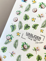 Tropical Nail Decals — Coconut, Monstera & Plumeria Flowers | NCg-184 - UASLIDER