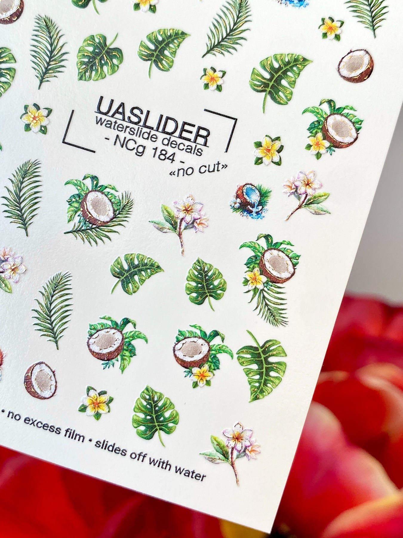 Tropical Nail Decals — Coconut, Monstera & Plumeria Flowers | NCg-184 - UASLIDER